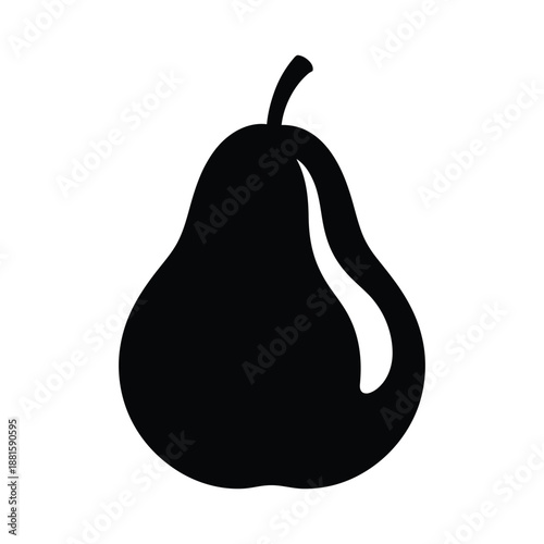 Minimal pear black fruit icon with stem for food design Silhouette Vector illustration On white Background