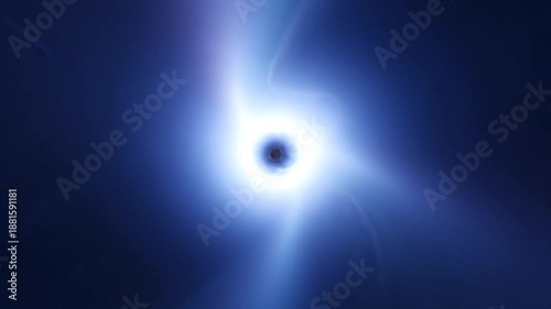 Astronomers observe a bright blue black hole emitting light beams in deep space.