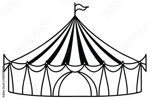 circus tent set silhouette line art vector illustration