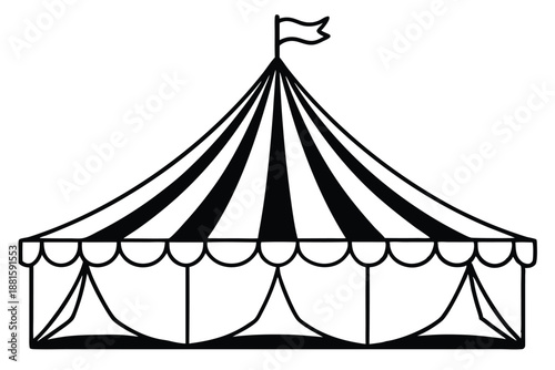 circus tent set silhouette line art vector illustration