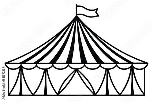 circus tent set silhouette line art vector illustration