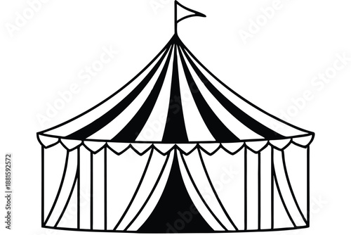 circus tent set silhouette line art vector illustration