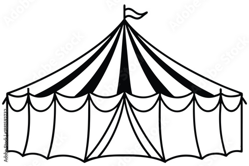 circus tent set silhouette line art vector illustration