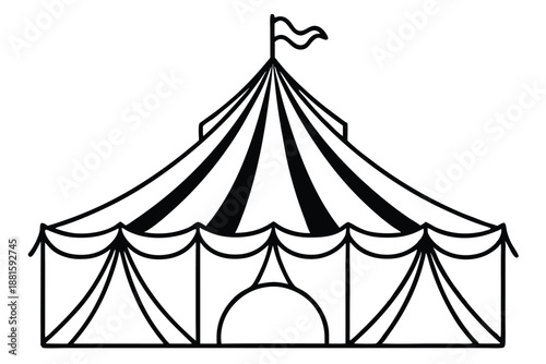 circus tent set silhouette line art vector illustration