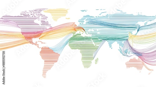 connection scene with abstract world map and flowing network lines