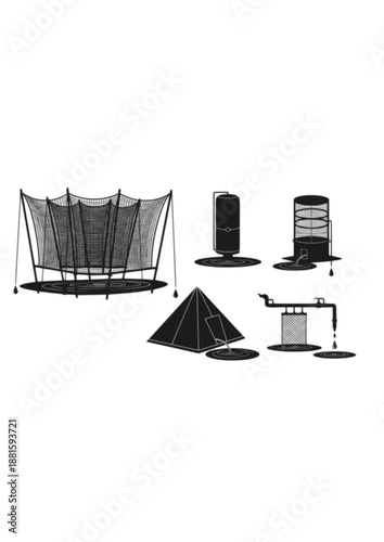 Circular Economy Ghost Net Recycling Silhouette, Ocean Plastic Upcycling, Sustainable Furniture Design and Marine Conservation Vector