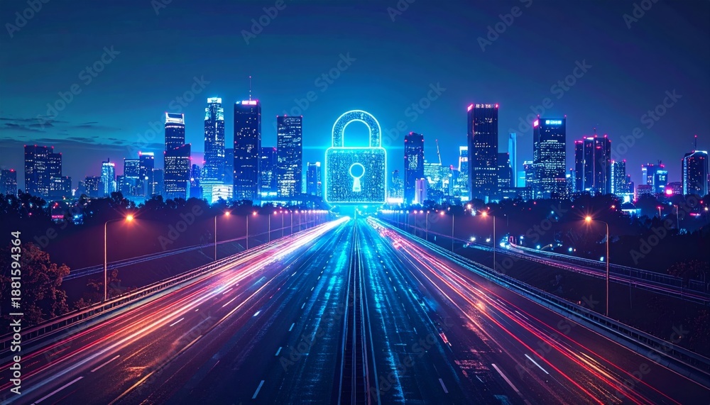 Obraz premium A vibrant Hong Kong city night view features glowing skyscrapers and urban traffic speeding along a downtown highway street under a luminous China skyline