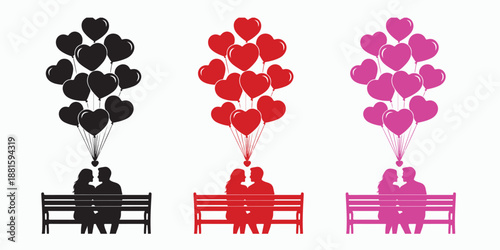 Love's Colorful Whispers: A trio of silhouettes, each painting a scene of tender connection and shared affection. Heart-shaped balloons ascend as a metaphor for love's flight.