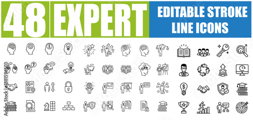 Expert line icon set. Containing professional, consultant, skill, guidance, experience, knowledge, mentor and more. Editable stroke. Vector illustration. SEO OPTIMIZED AND TOP RANKED IN ADOBE STOCK AN