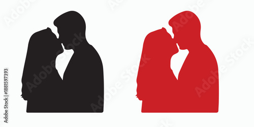 Silhouette of Kissing Couple: Two silhouettes, one black and one red, of a couple locked in a passionate kiss, symbolizing love and connection, perfect for conveying romantic feelings.