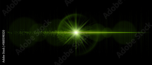 Optical lens flare with bright central light, soft reflections, and glowing dust particles. Perfect for overlays, sci-fi effects, and luminous digital visuals.