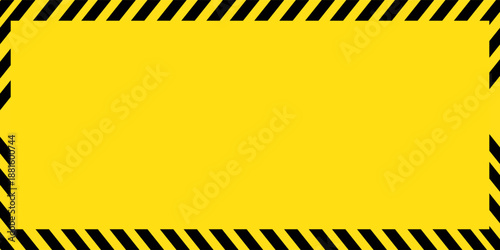 Set of caution tapes with black and yellow diagonal slashes or chevron print. Warning borders in construction work zone or crime scene. Danger, attention or forbidden signs. Vector flat illustration.