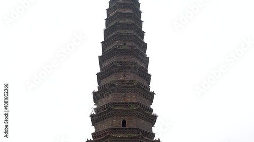 The Kaibao Temple Pagoda in the Iron Tower Park of Kaifeng City, Henan Province, China, was built in 1049 AD. It is the oldest and best-preserved glazed brick pagoda in China.