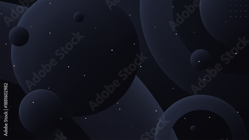 Abstract cosmic spheres floating in dark futuristic space scene bg