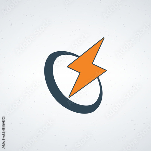 A stylized orange lightning...