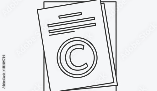Copyright symbol on documents papers with lines black and white illustration simple design