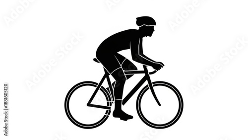 Black silhouette of a cyclist riding a bicycle with a helmet