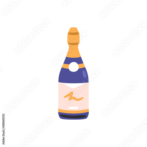 Champagne bottle, alcohol drink. Alcoholic beverage in glass container with c...