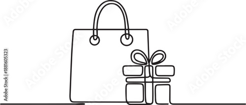 Bag shop line art continuous gift icon illustration vector store outline.one line vector illustration with out background