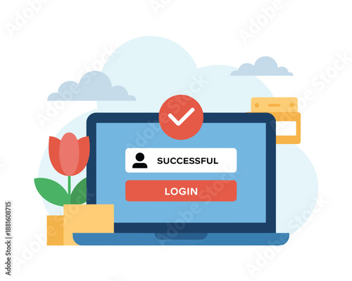 Digital login success with secure access confirmation and a hint of spring