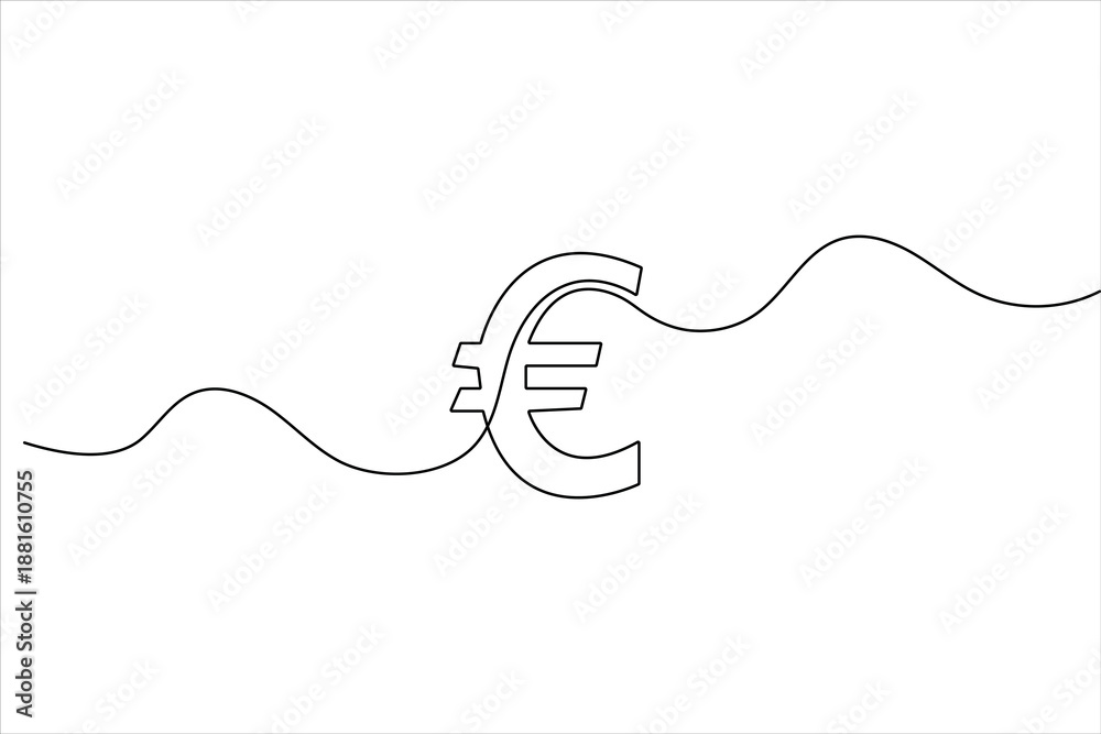 Obraz premium Currency sign euro icon in single line art style minimalist outline vector illustration isolated