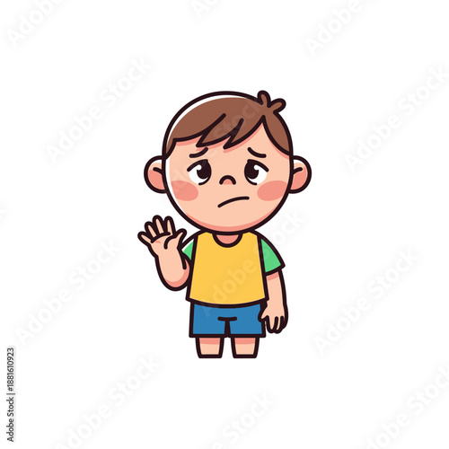 Sad Boy Waving Goodbye