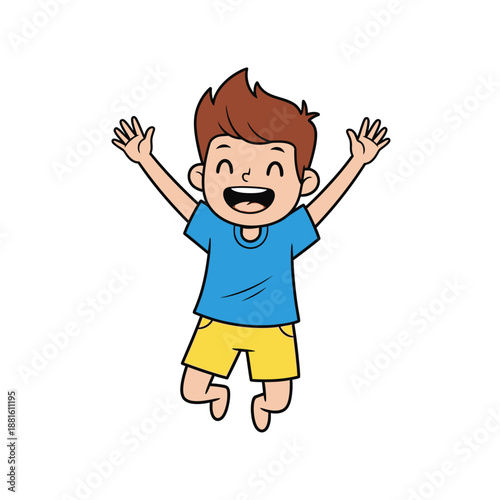 Happy Boy Jumping with Joy, Cartoon Character, Excitement, Fun, and Freedom