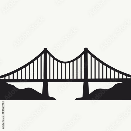 Bridge silhouette spanning over water with hills on either side. Concept of connectivity, architecture, and infrastructure design. Useful for discussing urban development and engineering.