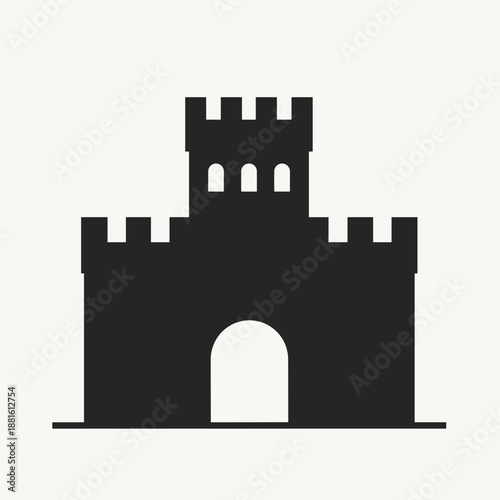 Black castle silhouette illustration representing medieval architecture and design concepts. Useful for themes related to history, fantasy, or architecture.