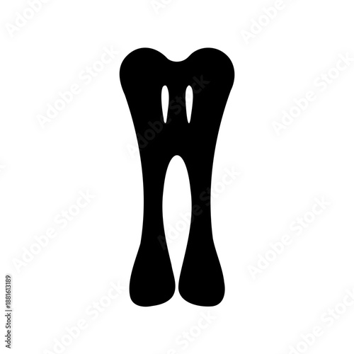 Abstract black tooth-like figure with two eyes on a white background minimal design Vector, illustration