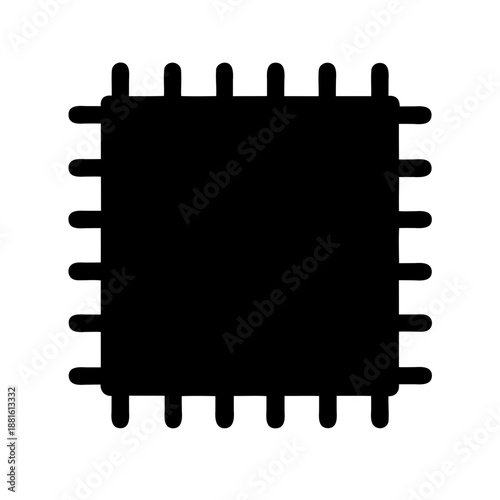 Black silhouette icon representing a modern integrated circuit or computer chip Vector, illustration