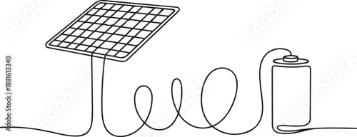 Continuous one line design of energy storage in solar panel.one line vector illustration with out background
