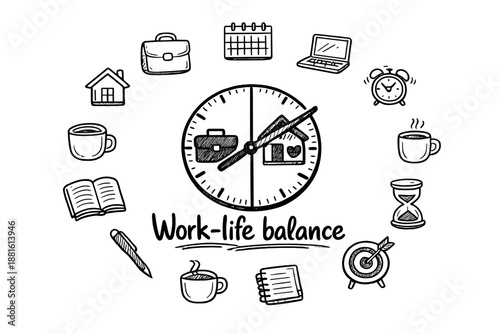 Doodle Work-Life Balance. Work-life balance. Hand-drawn doodle illustration of Work-life balance. In the