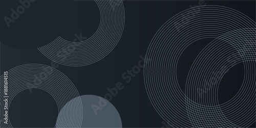 Black abstract background design. Modern wavy line pattern (guilloche curves) in monochrome colors. Premium stripe texture for banner, business background. Dark horizontal vector template