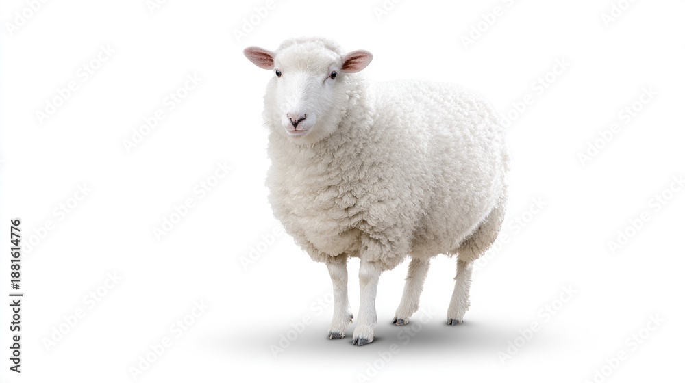 Obraz premium Fluffy White Sheep Isolated on Pure White Background