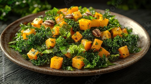 Wallpaper Mural Nutritious salad with kale squash and walnuts served on rustic plate fresh healthy meal concept for wholesome eating and culinary presentation Torontodigital.ca