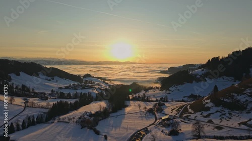 sunset in the mountains in the countryside of Switzerland