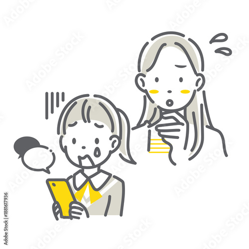 A mother worried about her child using a smartphone - A simple and stylish line drawing