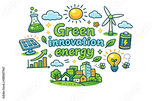 Green Energy Doodle. Green innovation energy. Hand-drawn doodle illustration of Green innovation energy. lab