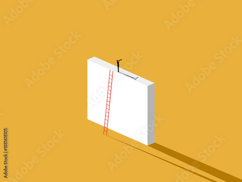 Business leaders possess vision of climbing the wall, motivation, ambition, challenges.