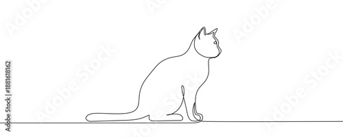A graceful cat sitting in profile, symbolizing a pet, elegance, and nature. Drawing in one line art style with editable black stroke. Vector illustration.