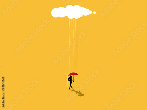 ambitious businesswoman holding an umbrella to shield herself from the rain