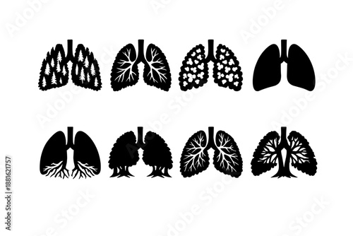 Forest shaped like human lungs. Filled icon set of Forest shaped like human lungs: lung