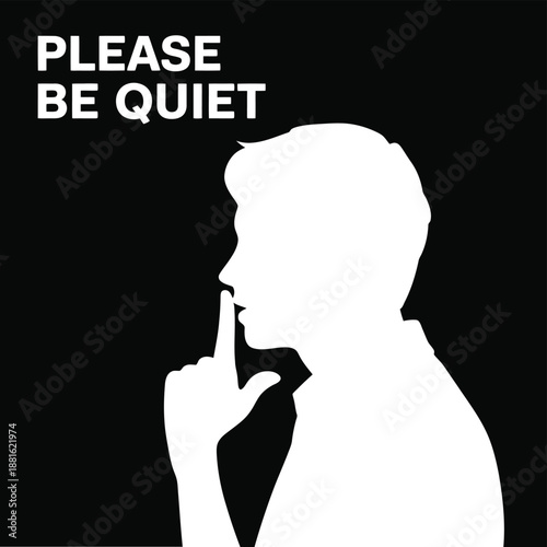 Silhouette of a person requesting silence with a finger to lips gesture
