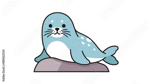 Cute cartoon baby seal resting on a rock in a playful style suitable for