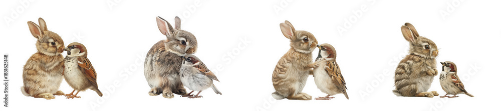 Obraz premium a heartwarming depiction of rabbits and ducklings interacting closely on transparent background high quality professional detailed