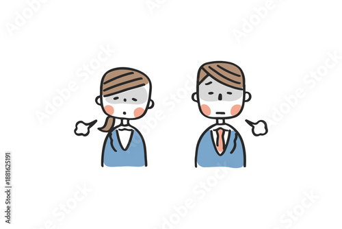 ため息をつくスーツ姿の男女