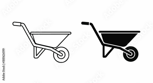 Two wheelbarrow icons in black and white line art on a plain white background.
