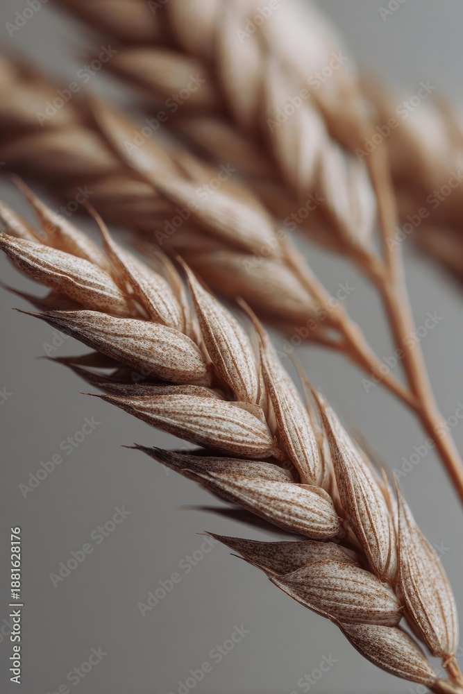 Fototapeta premium Dried wheat ears. Concept Dried wheat ears, Rustic decor, Golden fields, Harvest season, Natural textures