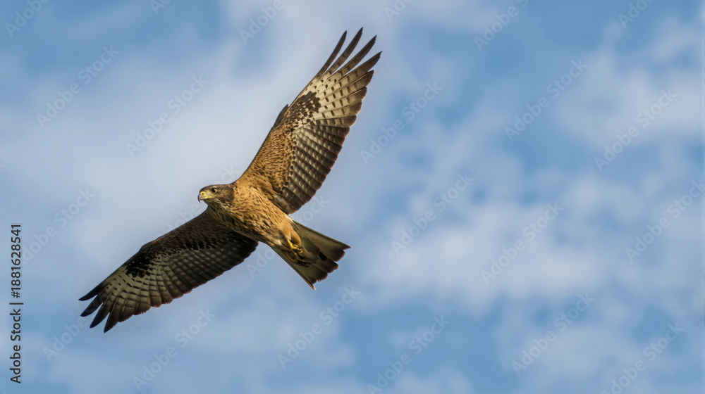 Fototapeta premium Majestic Western Marsh Harrier Soaring Over Clear Blue Sky, Wings Fully Extended, Symbolizing Freedom and Power